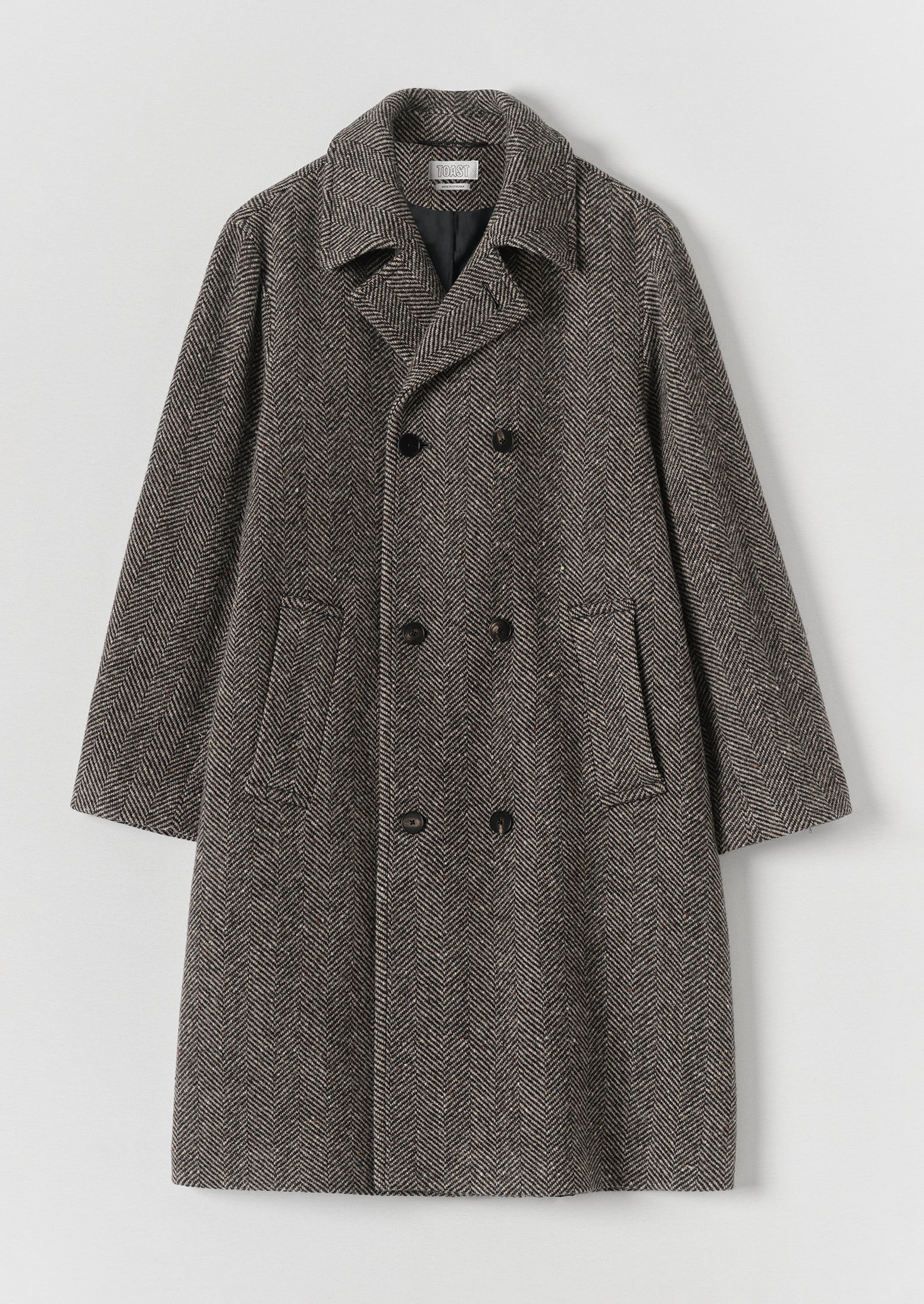 Double Breasted Wool Overcoat | Black/Natural | TOAST
