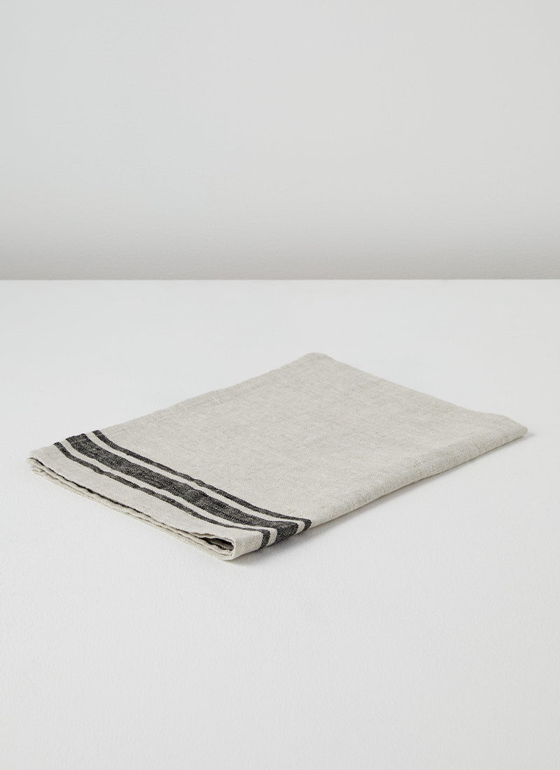 Irregular Stripe Linen Tea Towel | Natural/Black