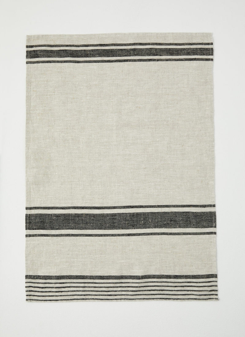 Irregular Stripe Linen Tea Towel | Natural/Black