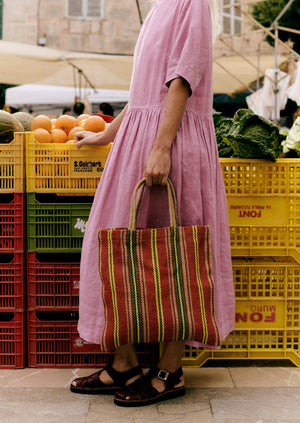 Turtle Bags Stripe Jute Tote | Nasturtium