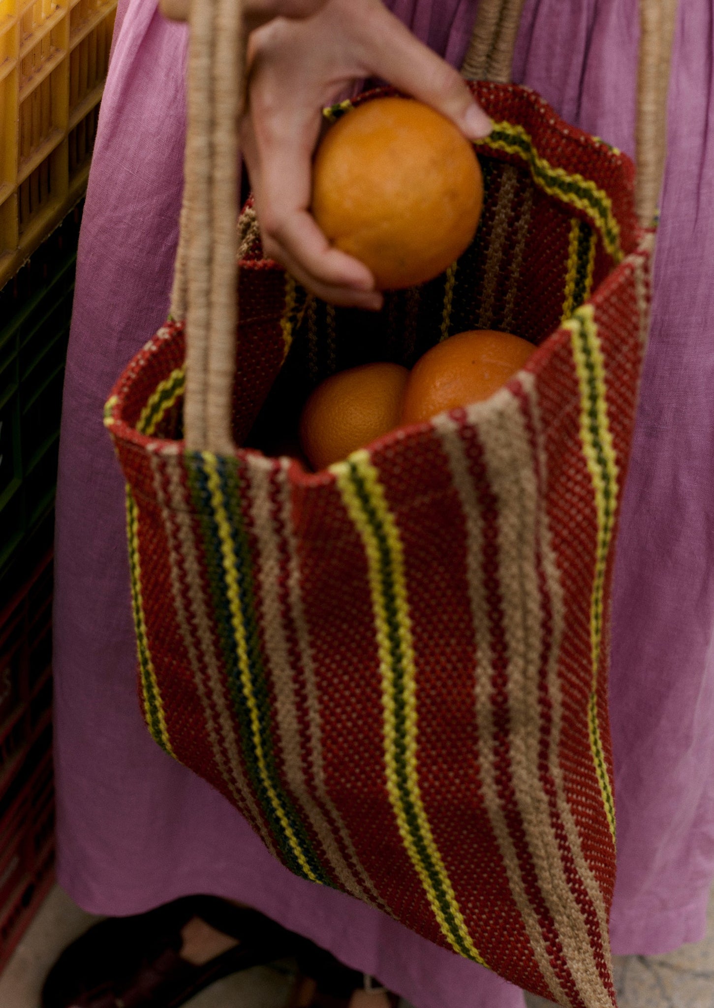 Turtle Bags Stripe Jute Tote | Nasturtium
