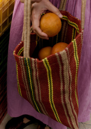 Turtle Bags Stripe Jute Tote | Nasturtium