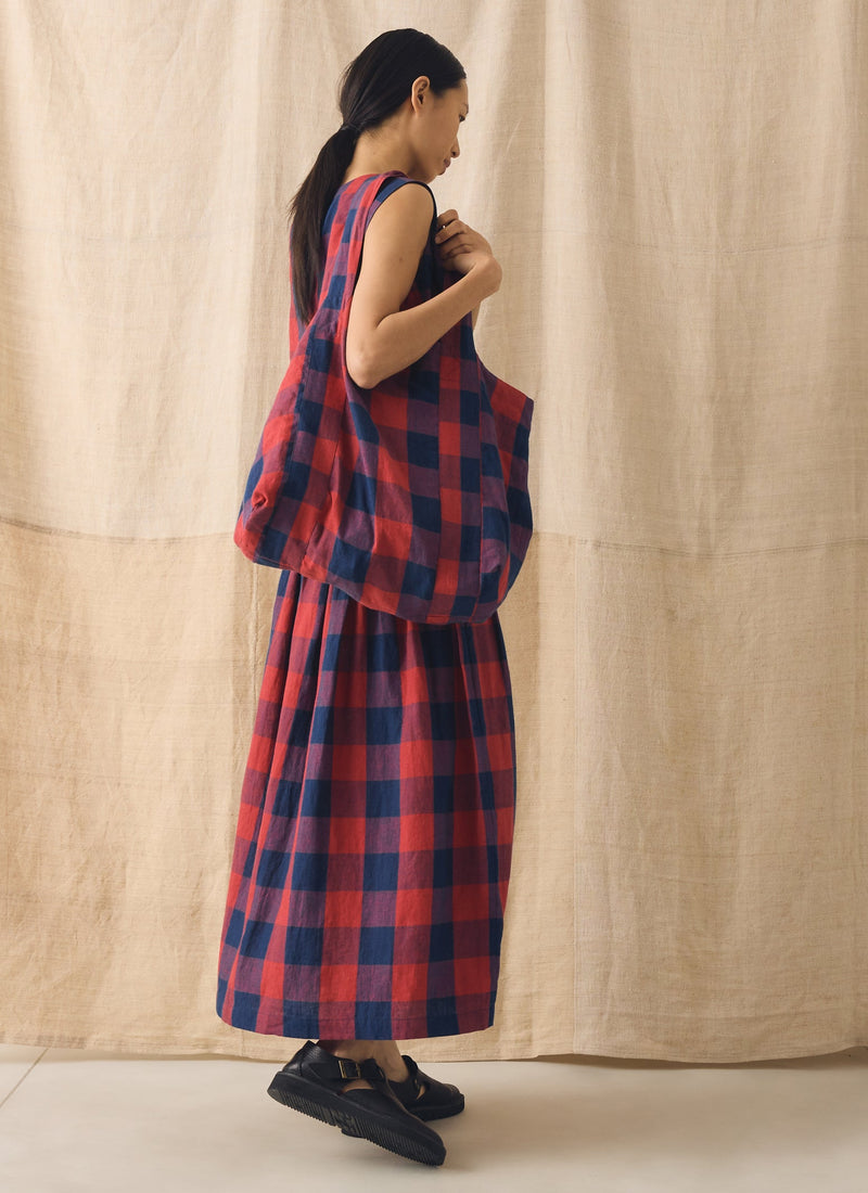 Gingham Check Linen Bag | Raspberry/Blue