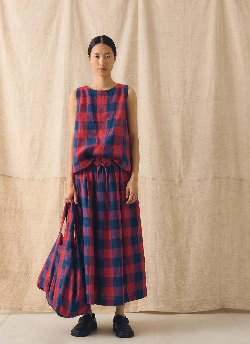 Gingham Check Linen Bag | Raspberry/Blue