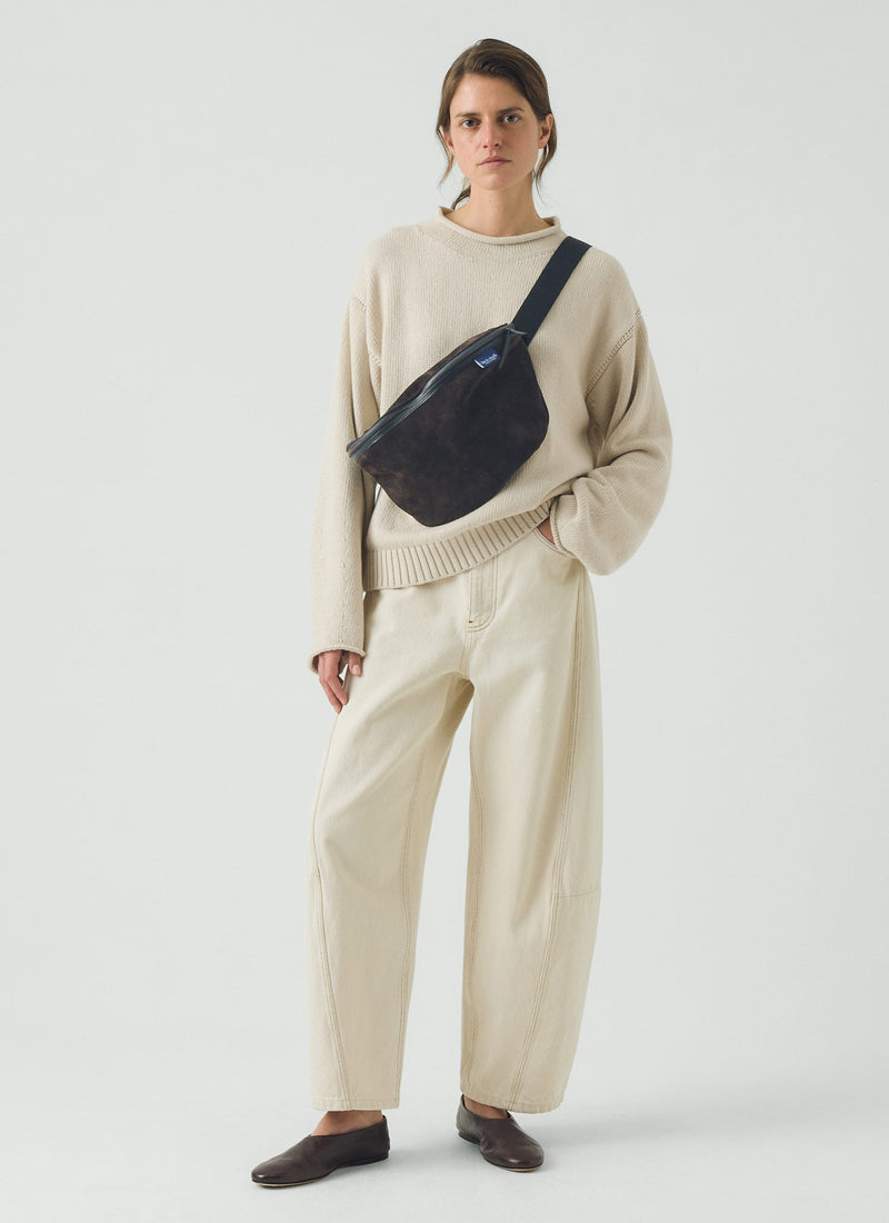 Bleu De Chauffe Large Suede Cross Body Bag | Dark Brown