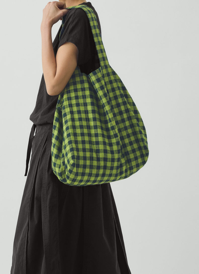 Linen Cotton Gingham Lounge Bag | Beetle Green