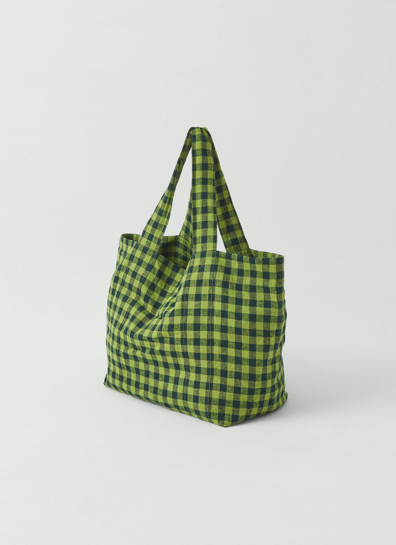 Linen Cotton Gingham Lounge Bag | Beetle Green