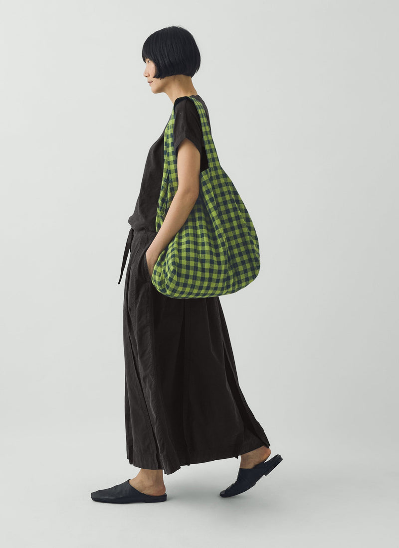 Linen Cotton Gingham Lounge Bag | Beetle Green