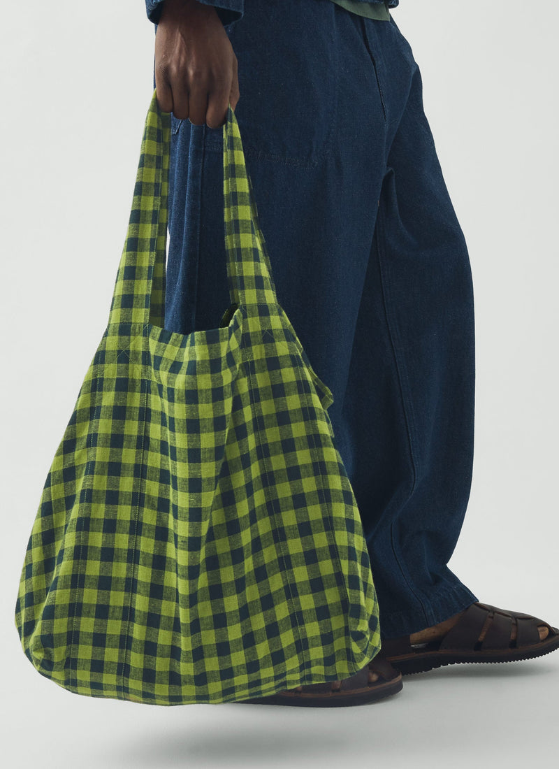 Linen Cotton Gingham Lounge Bag | Beetle Green