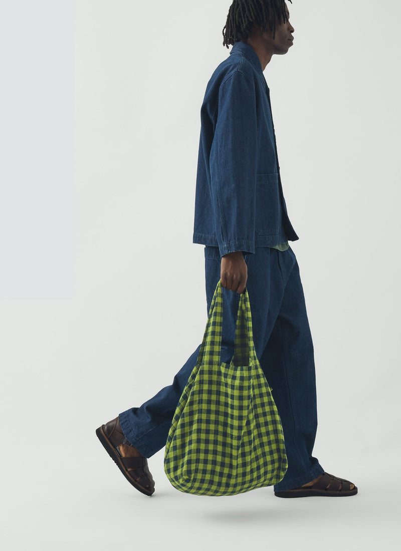 Linen Cotton Gingham Lounge Bag | Beetle Green