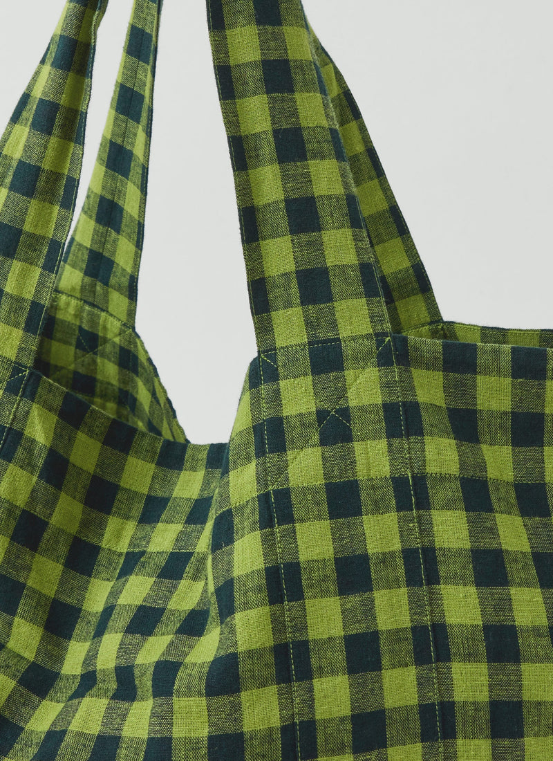 Linen Cotton Gingham Lounge Bag | Beetle Green