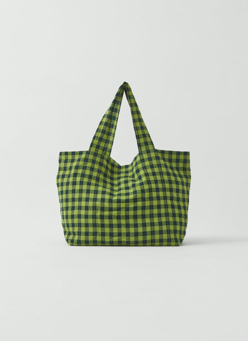 Linen Cotton Gingham Lounge Bag | Beetle Green