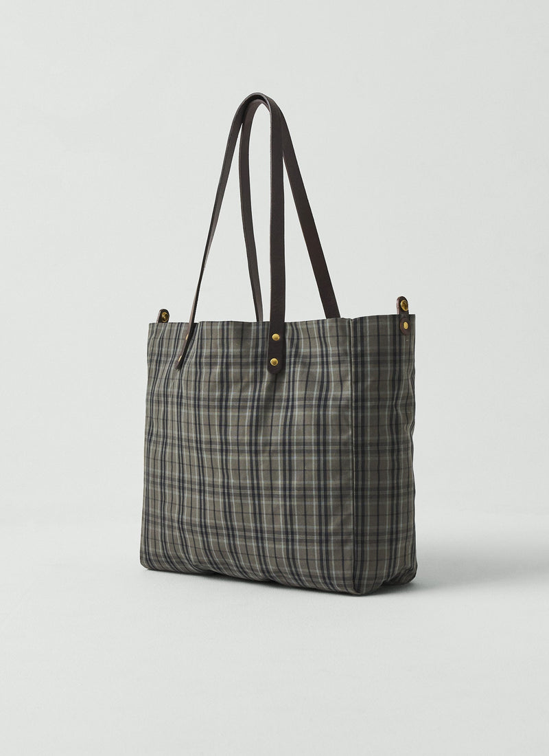 Kate Sheridan Waxed Cotton Check Tote | Olive/Charcoal