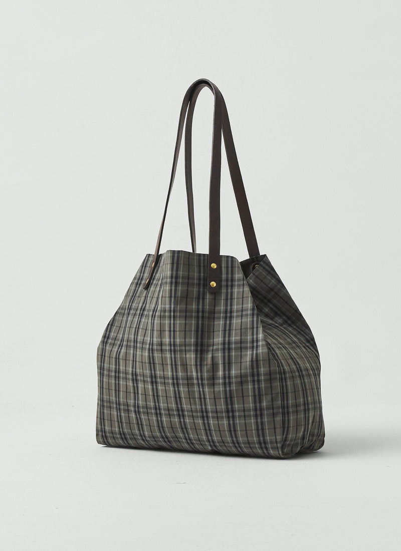 Kate Sheridan Waxed Cotton Check Tote | Olive/Charcoal