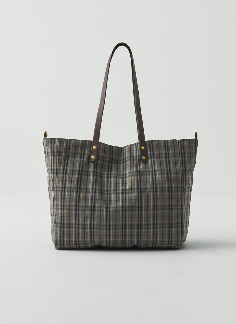 Kate Sheridan Waxed Cotton Check Tote | Olive/Charcoal