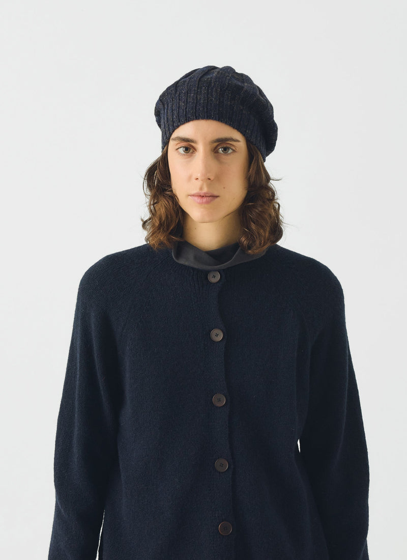 Marled Wool Rib Beret | Navy Marl