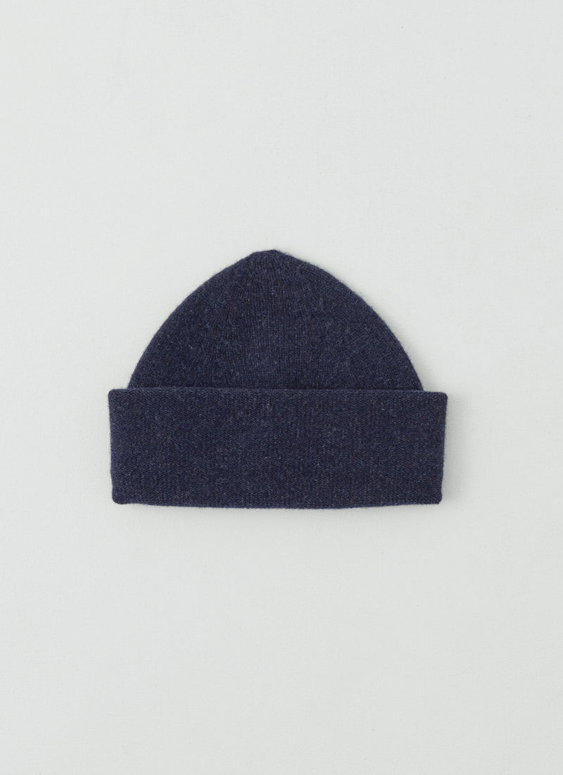 Washed Lambswool Beanie Hat | Navy Melange