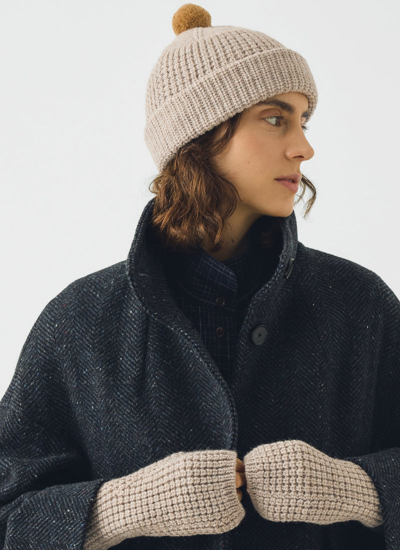 Waffle Stitch Wool Beanie | Biscuit