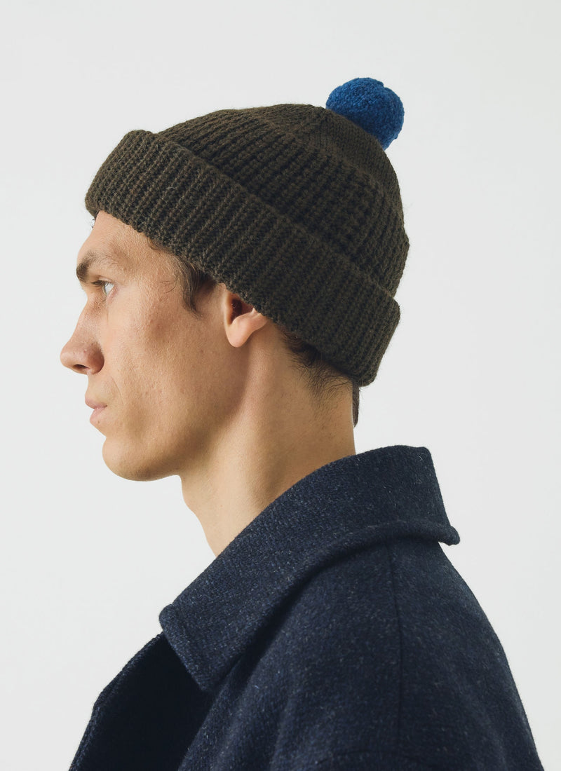 Waffle Stitch Wool Beanie | Dark Olive