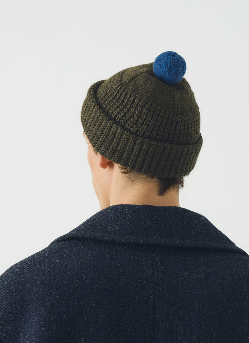 Waffle Stitch Wool Beanie | Dark Olive