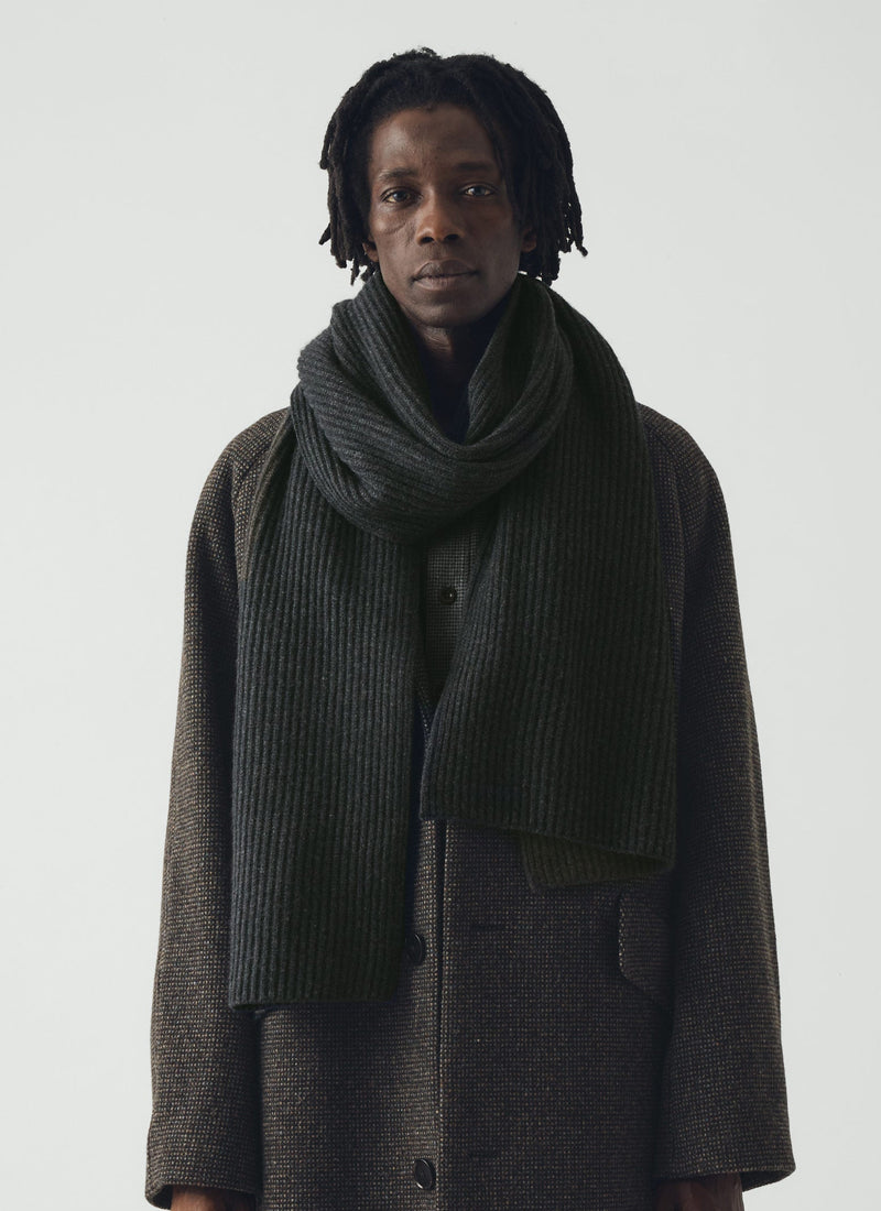 Wool Cashmere Fisherman Rib Scarf | Charcoal