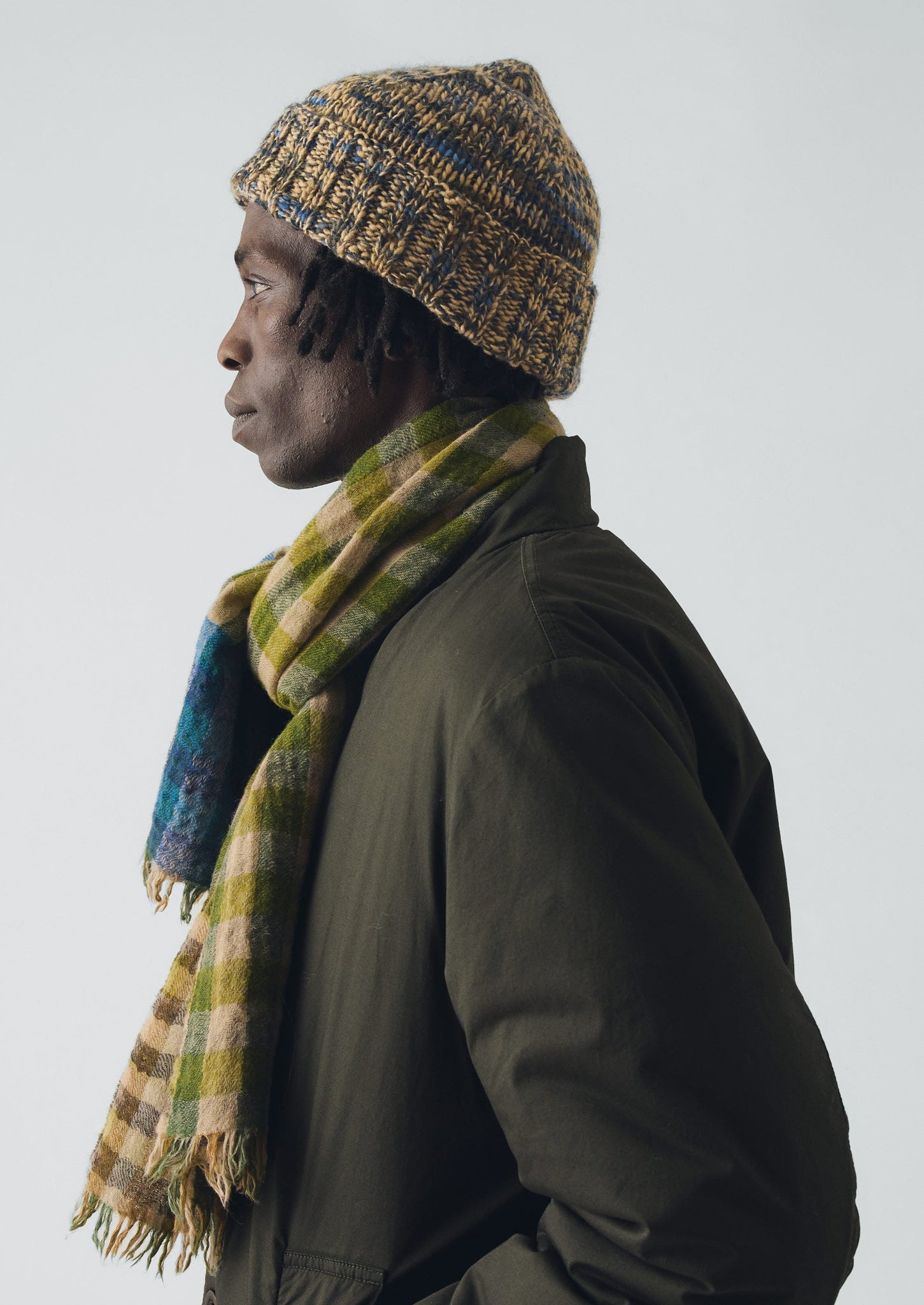 Hand Knitted Marl Beanie | Stone/Midnight