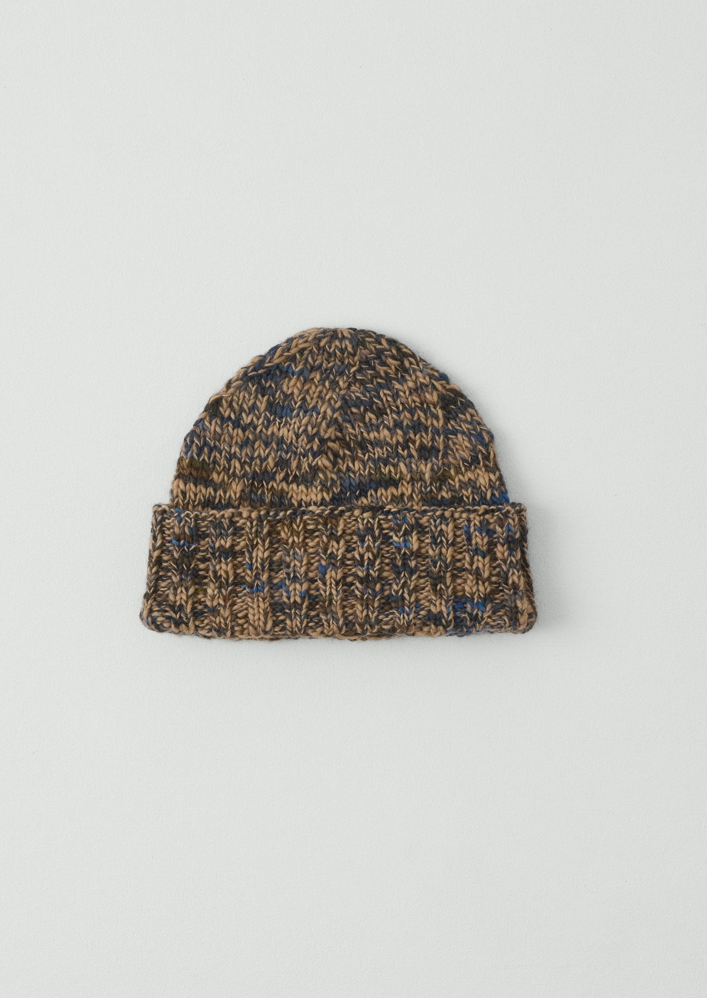 Hand Knitted Marl Beanie | Stone/Midnight