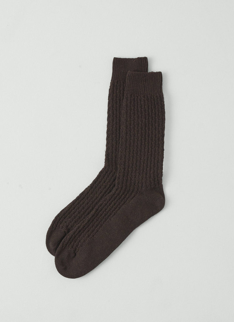 Textured Ribbed Cotton Socks | Peat Melange