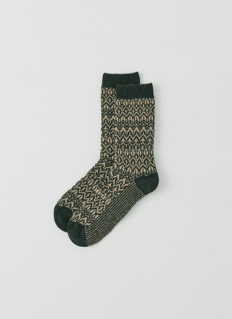 Diamond Jacquard Wool Socks | Green/Natural
