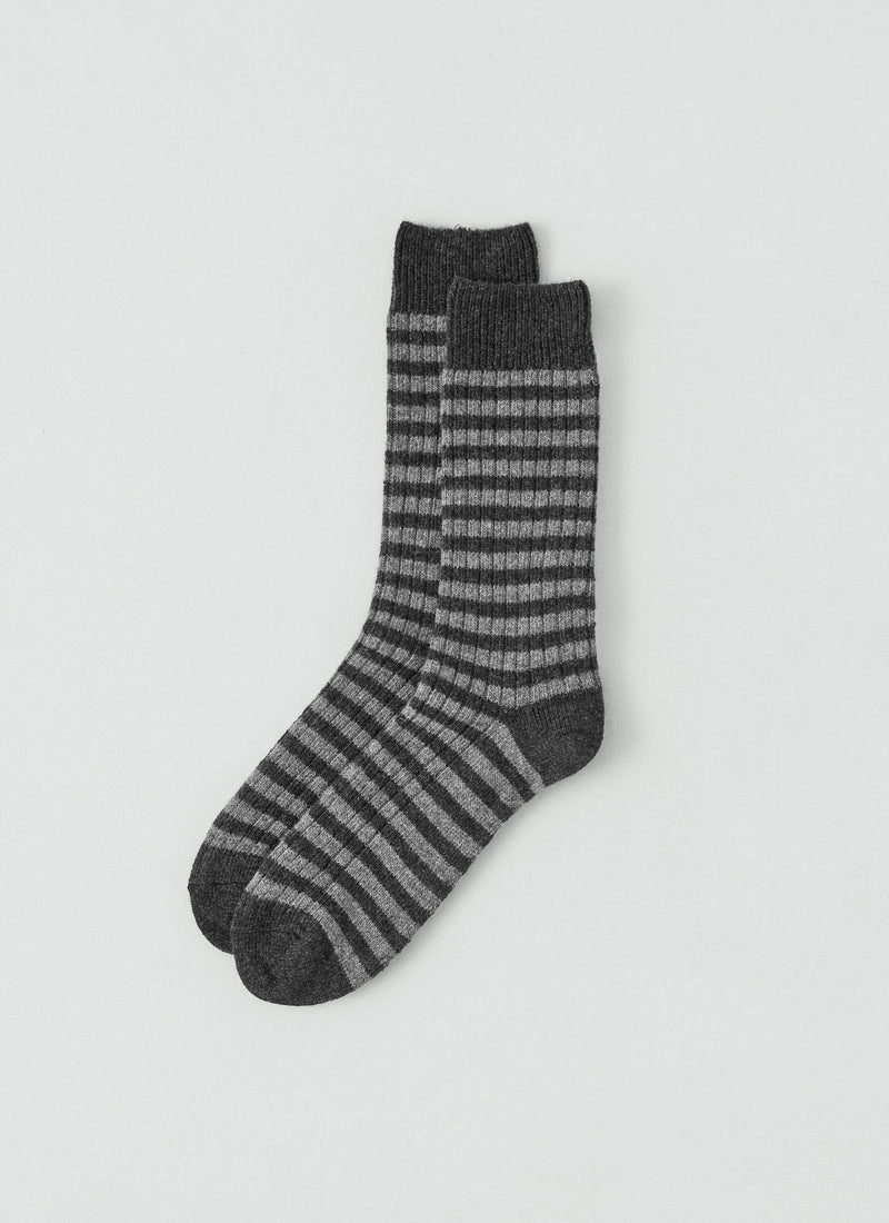 Stripe Wool Blend Socks | Grey/Charcoal