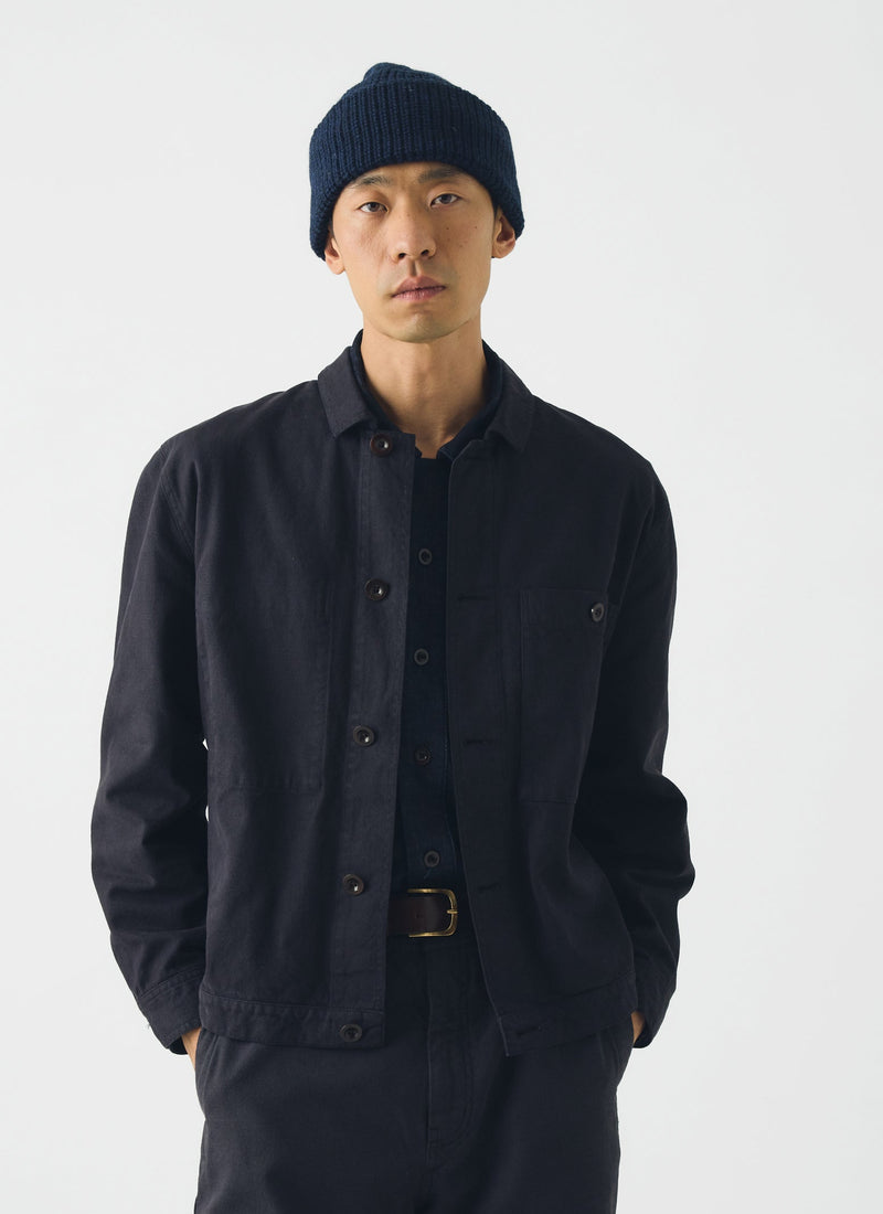 Waffle Stitch Wool Beanie | Navy Melange