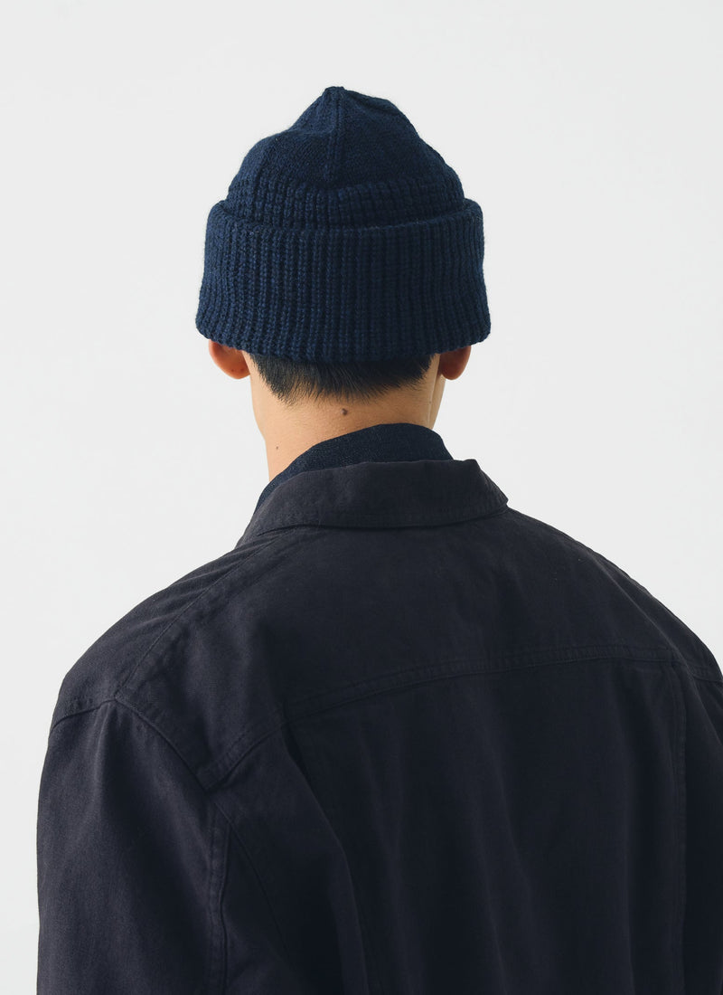 Waffle Stitch Wool Beanie | Navy Melange