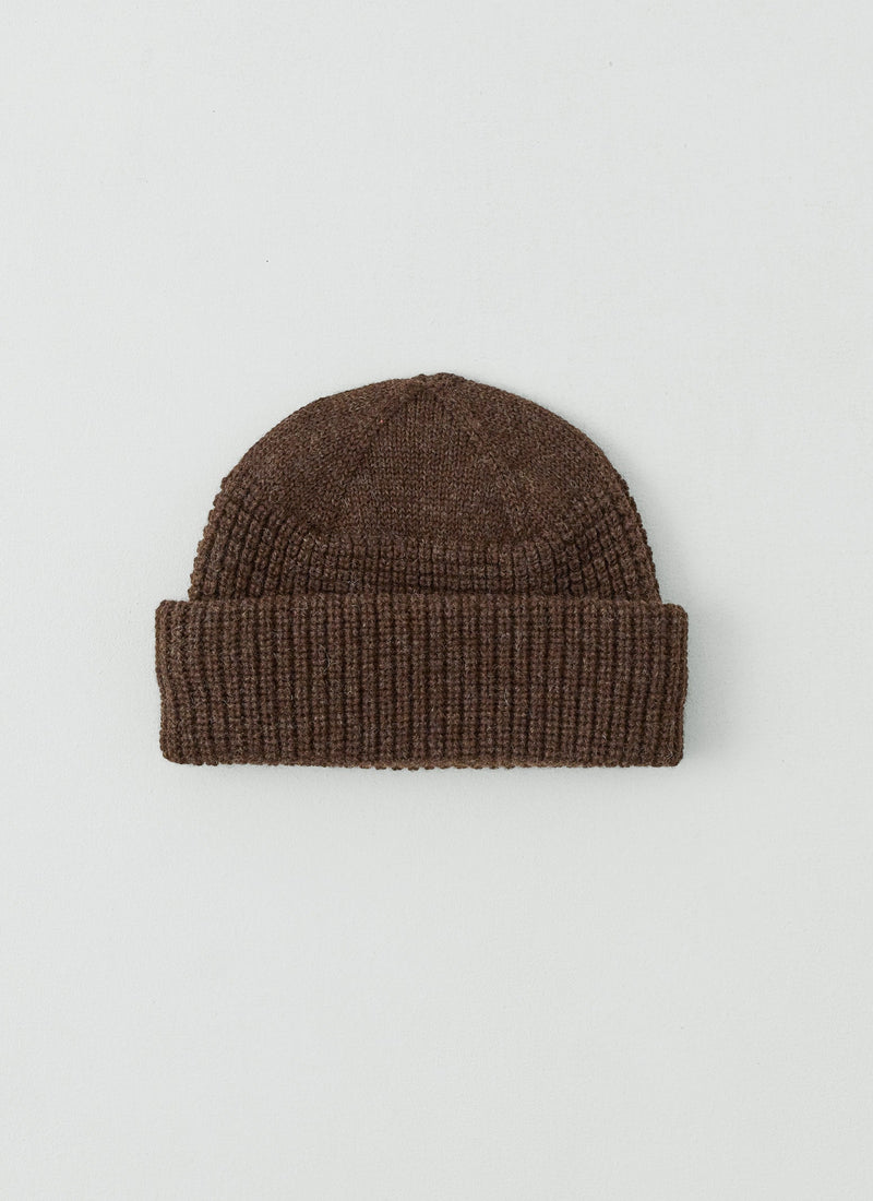 Waffle Stitch Wool Beanie | Coffee Bean