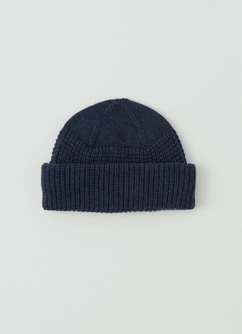Waffle Stitch Wool Beanie | Navy Melange