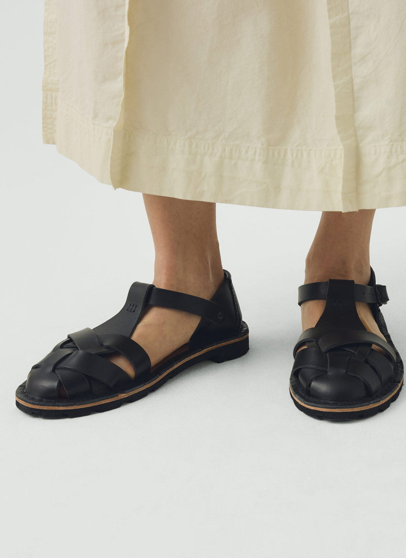 Steve Mono Braided Leather Sandals | Black