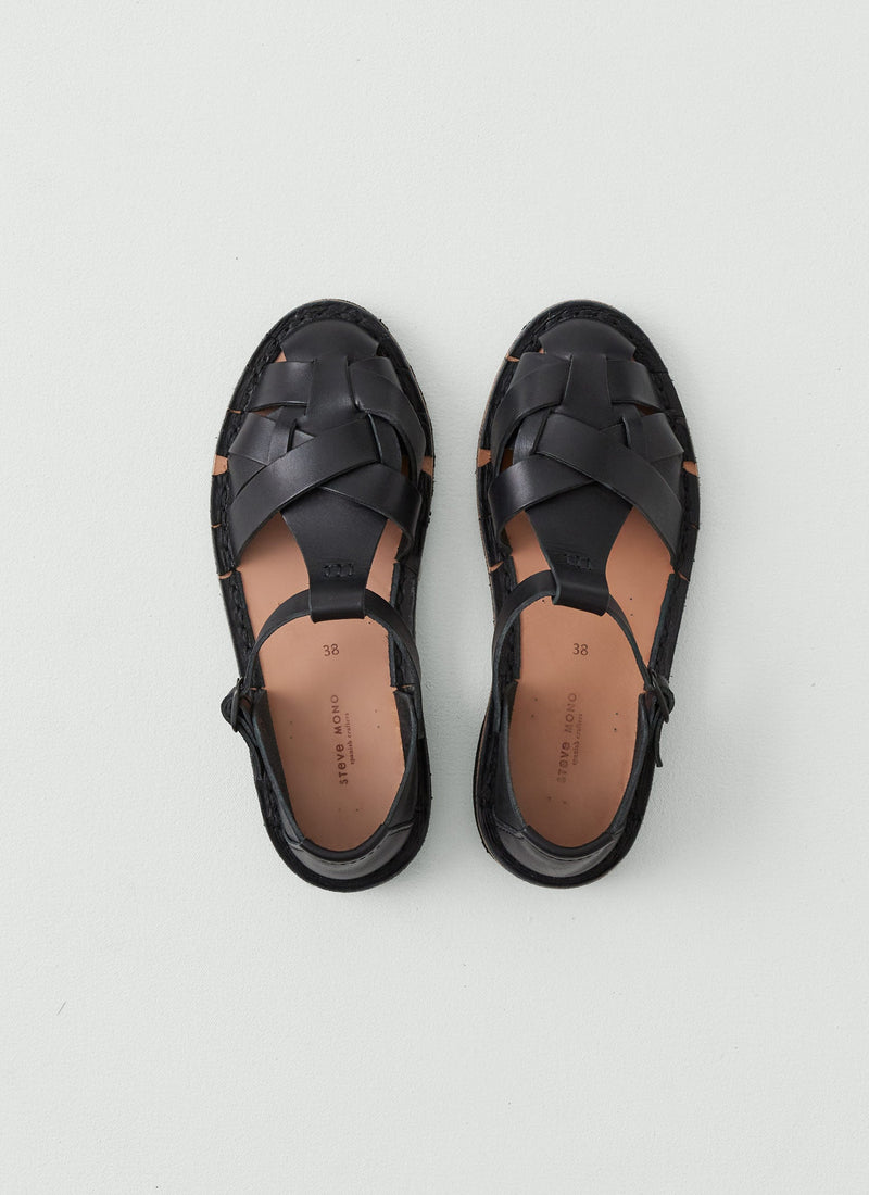 Steve Mono Braided Leather Sandals | Black
