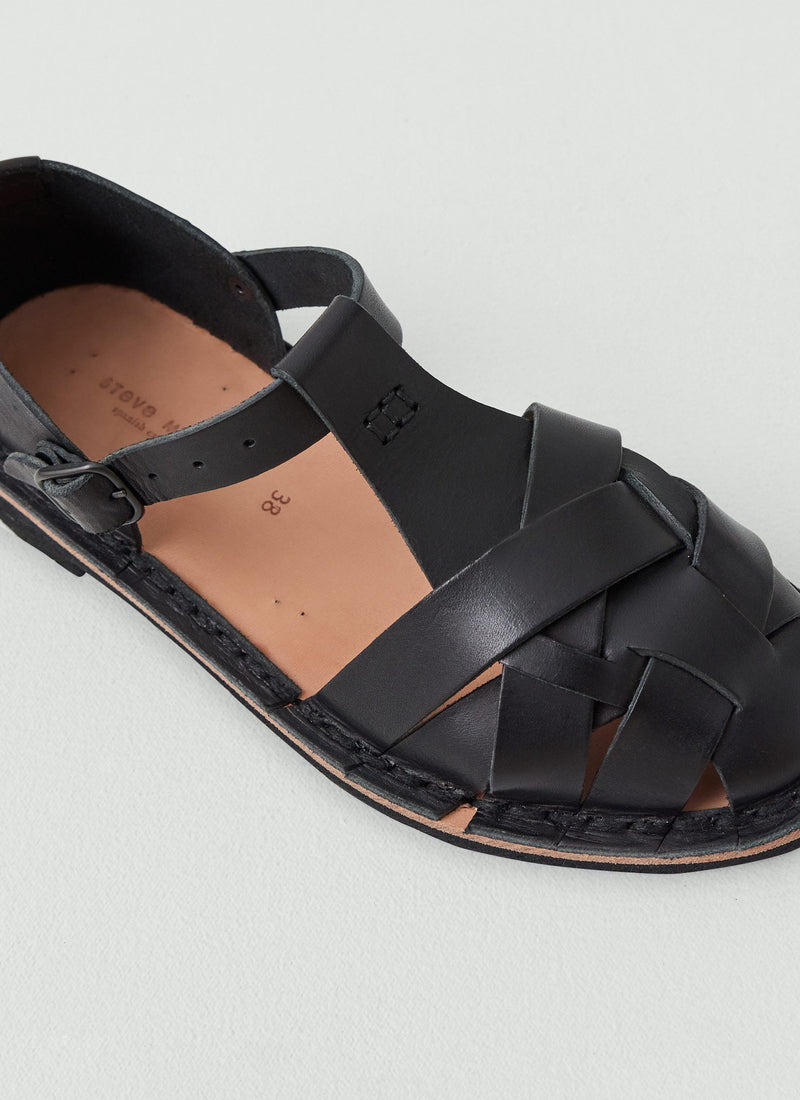 Steve Mono Braided Leather Sandals | Black