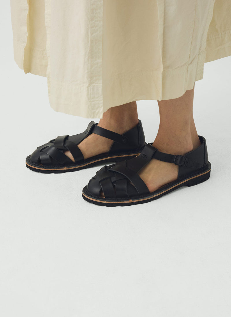 Steve Mono Braided Leather Sandals | Black