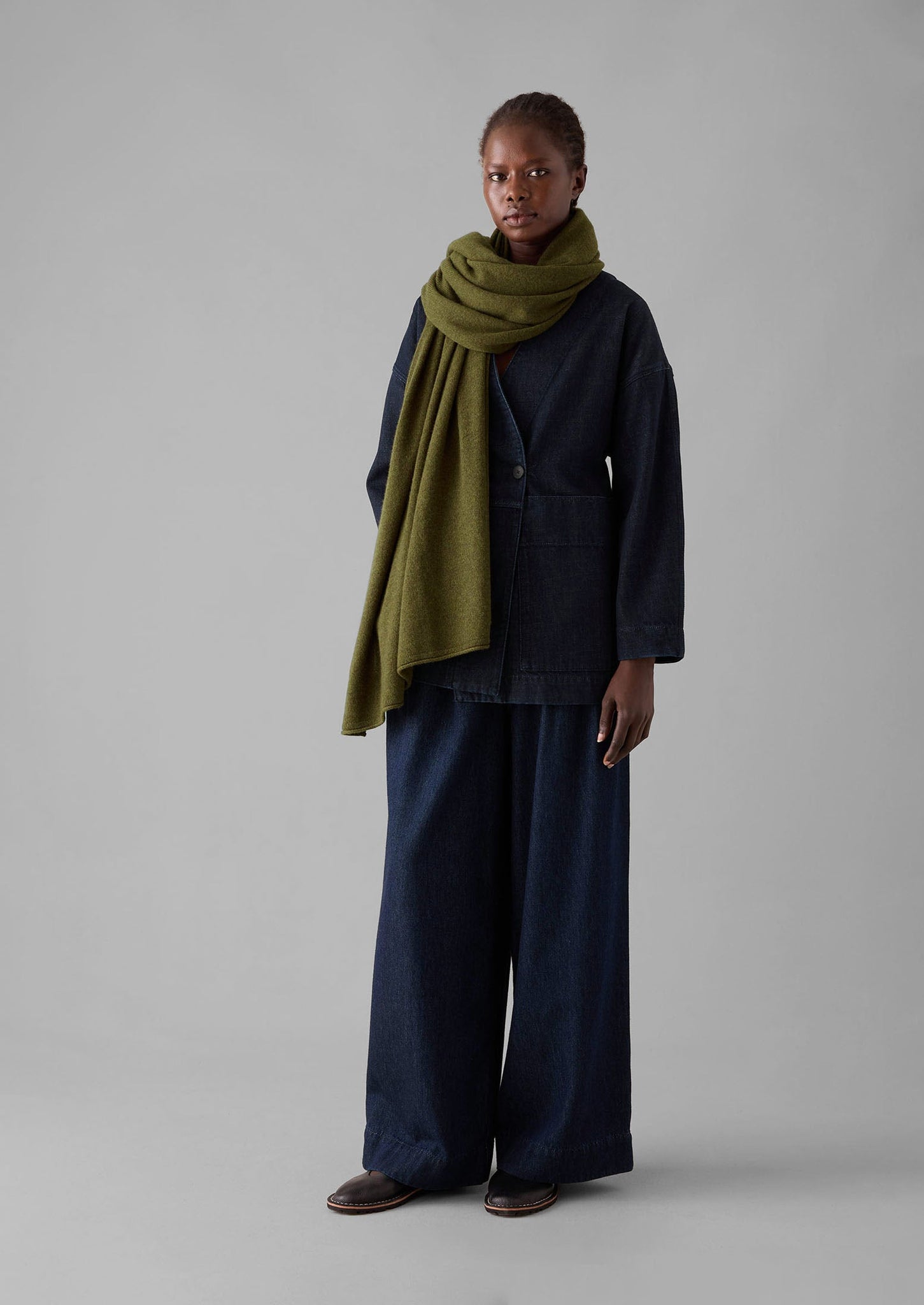 Cashmere Wool Wrap Scarf | Olive