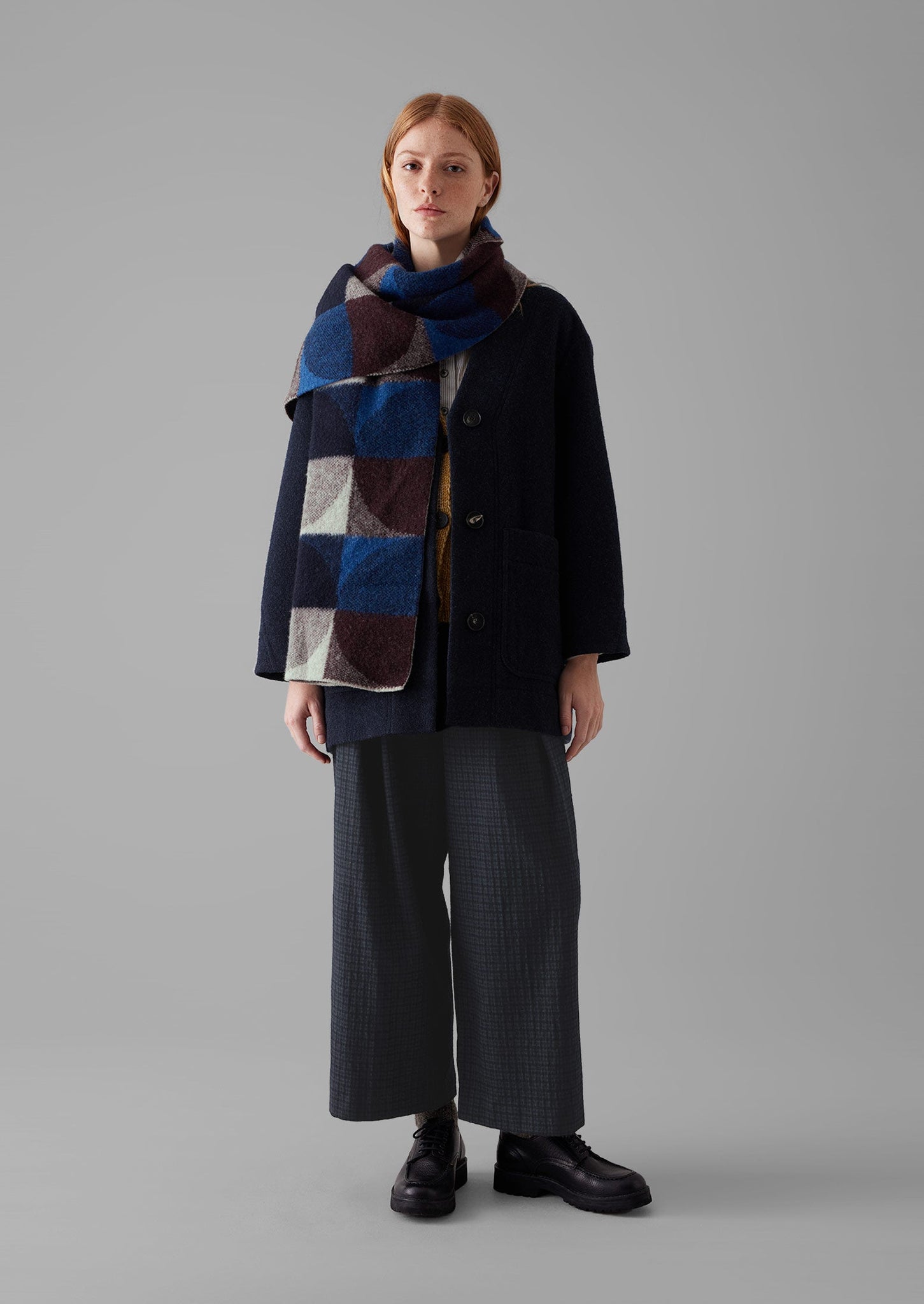 Colour Block Wool Scarf | Charcoal Multi