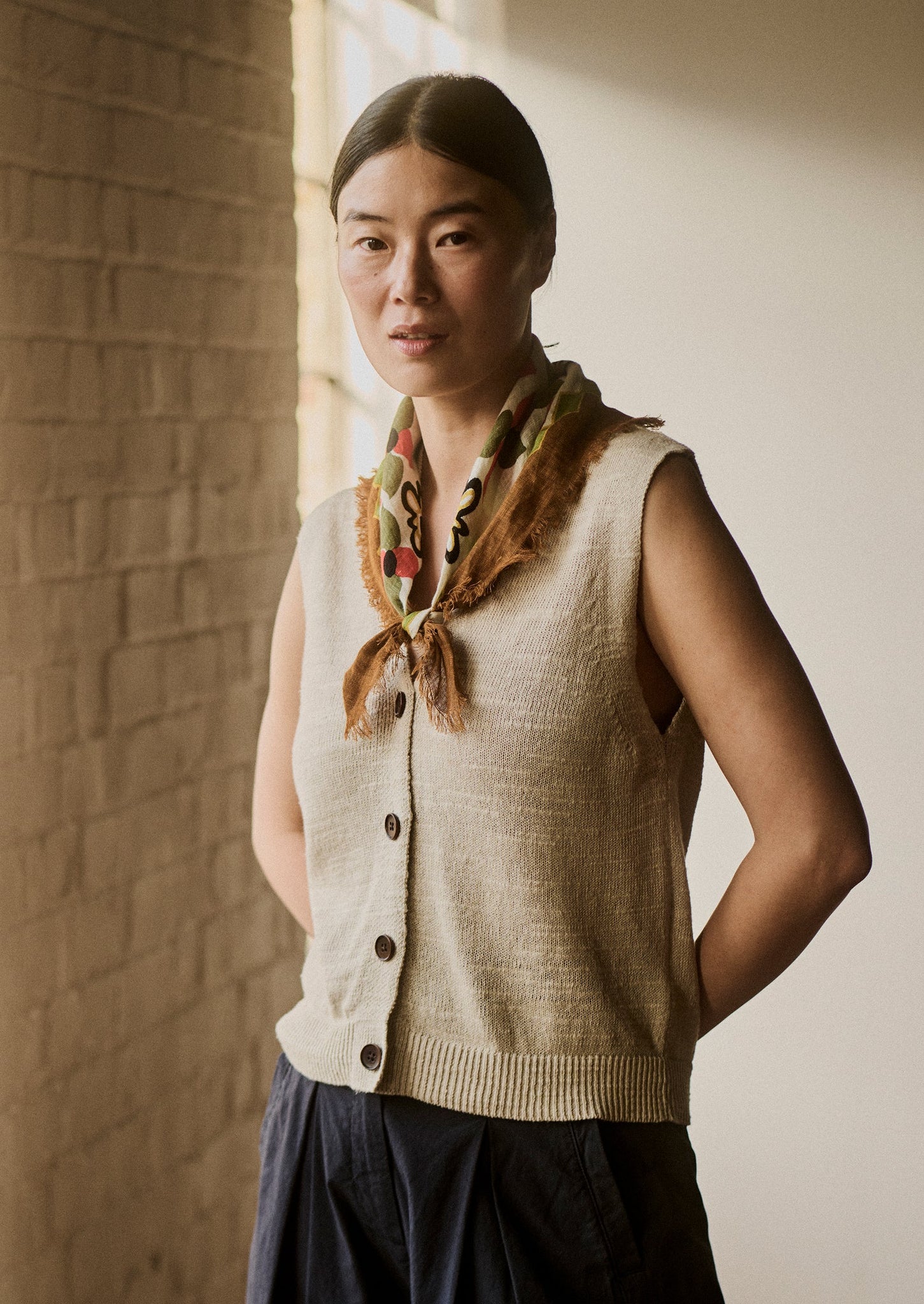 Folk Floral Print Linen Bandana | Paprika/Warm Green