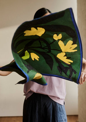 Floral Ribbon Print Cotton Bandana | Lawn Green