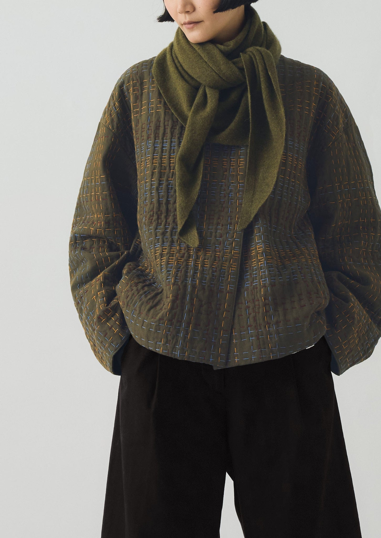 Wool Cashmere Large Bandana | Olive