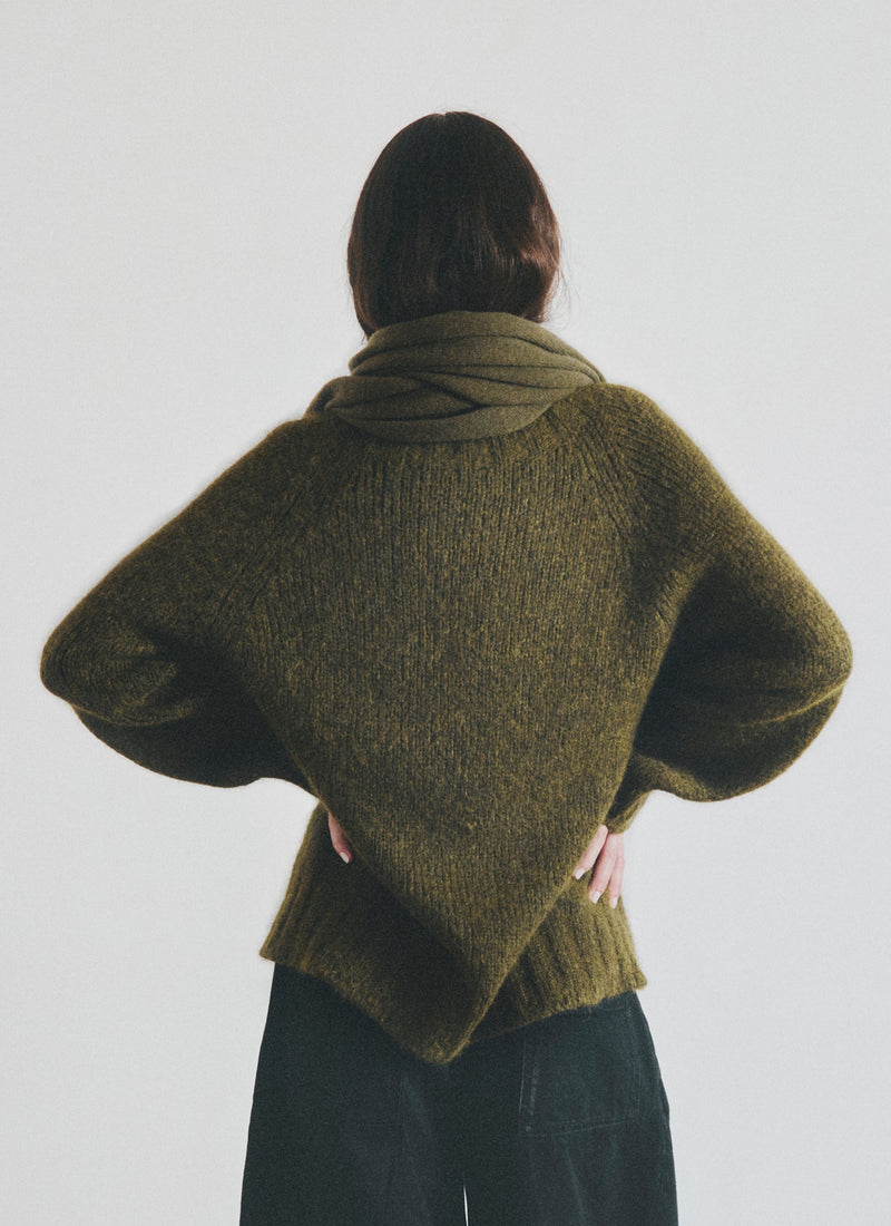 Wool Cashmere Large Bandana | Olive
