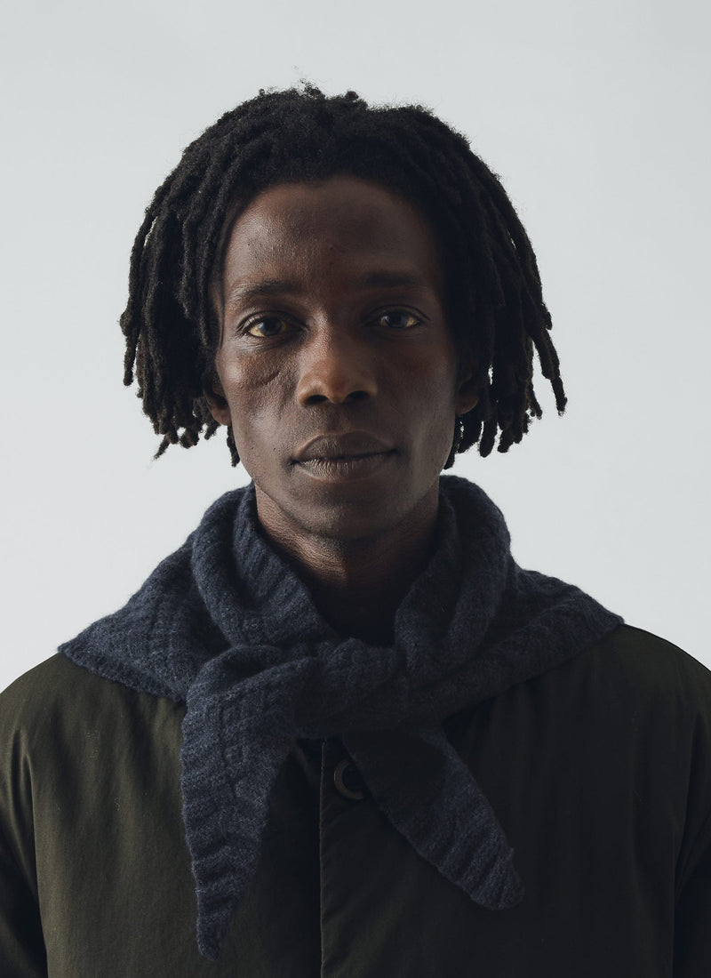 Grid Stitch Knitted Wool Bandana | Indigo Melange