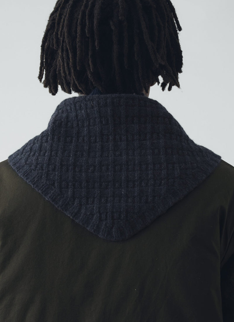 Grid Stitch Knitted Wool Bandana | Indigo Melange