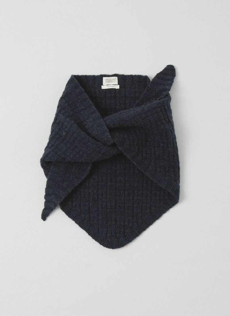 Grid Stitch Knitted Wool Bandana | Indigo Melange