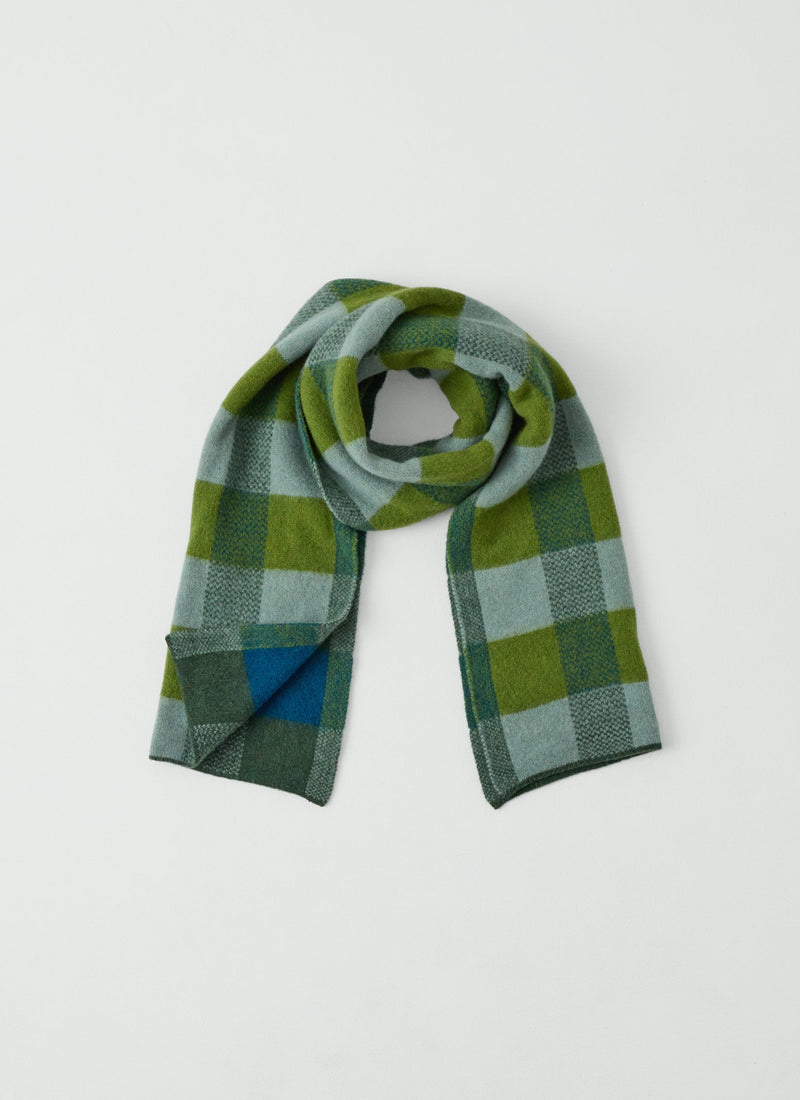 Check Brushed Wool Scarf | Green Multi