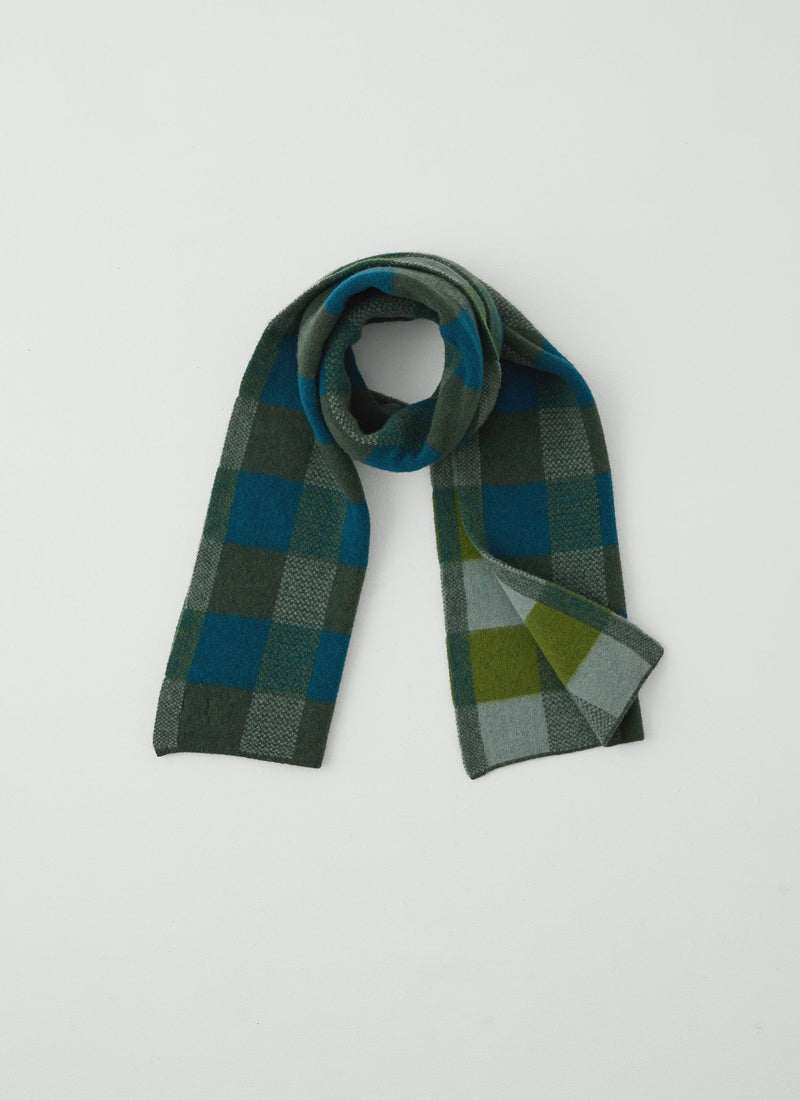 Check Brushed Wool Scarf | Green Multi