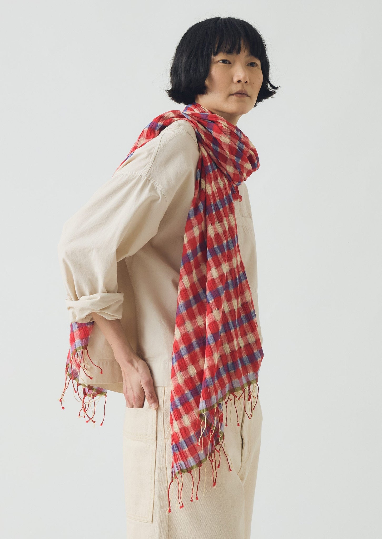 Cafe Tile Gingham Cotton Scarf | Cardinal Red